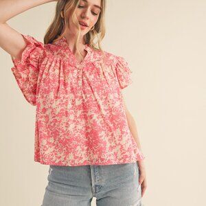 Floral Flutter Sleeve Button Down Top - NWT - Size M